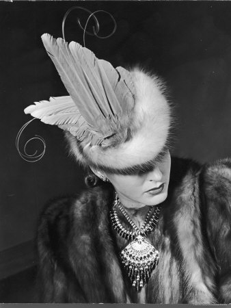 Model Wearing Sable Fur Coat With Feathered Fur Hat By Designer John Frederics by Alfred Eisenstaedt Pricing Limited Edition Print image
