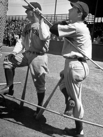 Yankee Legends Lou Gehrig And Joe Dimaggio Watching Batting Practice. Yankees Vs. Brooklyn Dodgers by Carl Mydans Pricing Limited Edition Print image