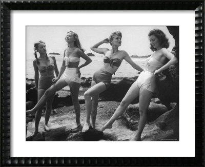 Models Wearing California Bathing Suits, With No Shoulder Straps And Minimum Diaper Style Pants by Walter Sanders Pricing Limited Edition Print image