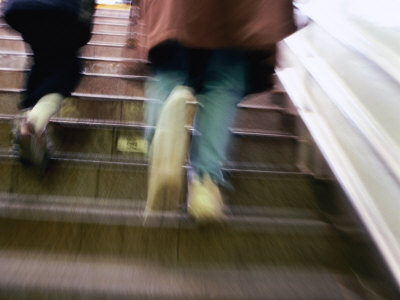 Pedestrians Walking Up Steps Out Of Subway Station, Blur, New York City, Usa by Corey Wise Pricing Limited Edition Print image