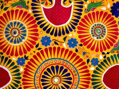 Detail Of Indian Carpet For Sale At Portobello Market In Notting Hill, London, United Kingdom by Juliet Coombe Pricing Limited Edition Print image