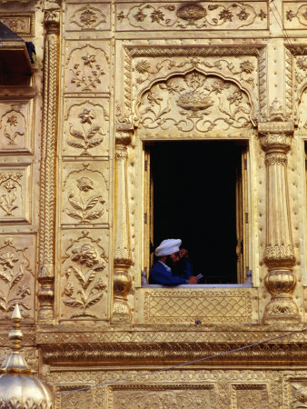 Sikh Pilgrim In Open Window Of Hari Mandir In Golden Temple Complex, Amritsar, Punjab, India by Richard I'anson Pricing Limited Edition Print image