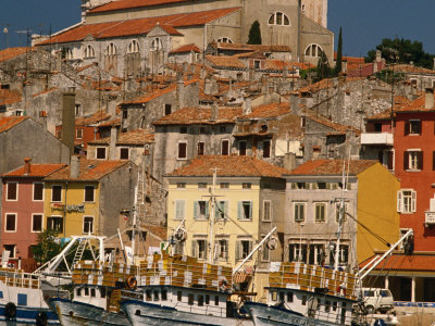 Fishing Boats In Port And Buildings, Rovinj, Croatia by Jon Davison Pricing Limited Edition Print image