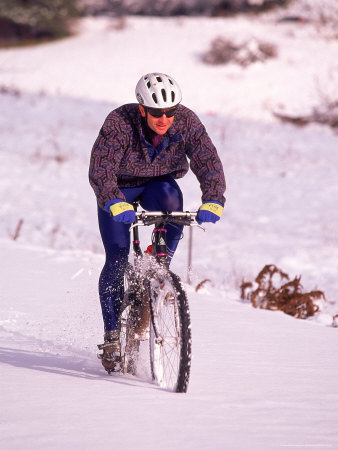 Mountain Biking In The Snow, White Salmon, Wa by Eric Sanford Pricing Limited Edition Print image