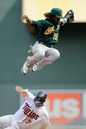 Minneapolis, Mn - May 28: Jemile Weeks And Joe Mauer by Hannah Foslien Pricing Limited Edition Print image