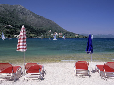 Beach Chairs With Umbrellas, Greece by Walter Bibikow Pricing Limited Edition Print image