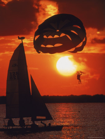 Silhouette Of Man Parasailing, Key Largo, Fl by Murry Sill Pricing Limited Edition Print image