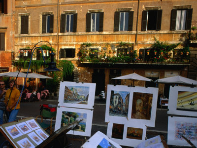 Paintings For Sale In Piazza Navona, Rome, Italy by Jon Davison Pricing Limited Edition Print image