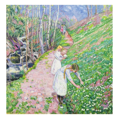 Girls Picking Wood Anemone, 1912-13 (Oil On Canvas) by Lars Jorde Pricing Limited Edition Print image