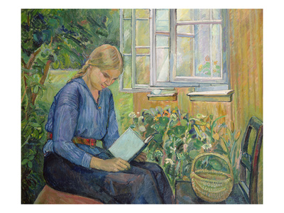 Eva Reading, 1917 (Oil On Canvas) by Oluf Wold-Thorne Pricing Limited Edition Print image