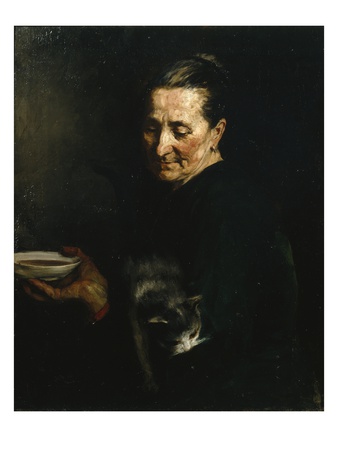Woman With A Cat, 1876 (Oil On Canvas) by Olav Rusti Pricing Limited Edition Print image