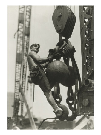 A Worker Riding On A Crane Hook by Lewis Wickes Hine Pricing Limited Edition Print image