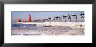 Lighthouse Near A Pier, Grand Haven, Michigan, Usa by Panoramic Images Pricing Limited Edition Print image