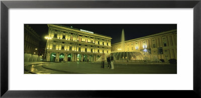 Fountain In Front Of Buildings Lit Up At Night, Piazza De Ferrari, Genoa, Italy by Panoramic Images Pricing Limited Edition Print image