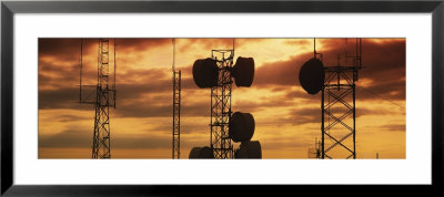 Silhouette Of Satellite Dish On Communication Towers, Idaho, Usa by Panoramic Images Pricing Limited Edition Print image