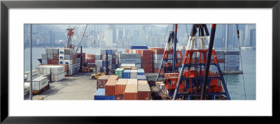 Shipping Containers, Victoria Harbor, Hong Kong, China by Audrey Welch Pricing Limited Edition Print image