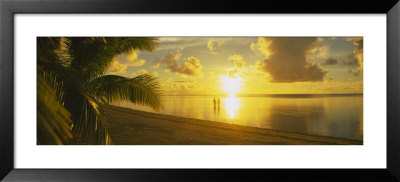 Silhouette Of A Couple Standing On The Beach, Aitutaki, Cook Islands, French Polynesia by Panoramic Images Pricing Limited Edition Print image