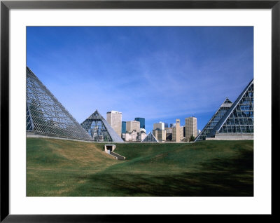 Muttart Conservatory With City Skyline In Distance, Edmonton, Alberta, Canada by Stephen Saks Pricing Limited Edition Print image
