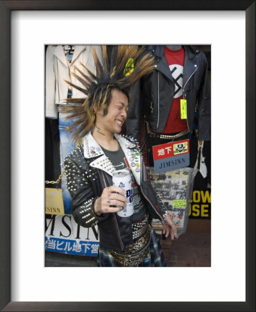 Boy With Spiky Hair And Tartan Kilt, Drinking Beer, Tokyo, Japan by Christian Kober Pricing Limited Edition Print image