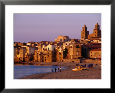 Old Buildings Lining Waterfront And Beach, Cefalu, Sicily, Italy by Stephen Saks Pricing Limited Edition Print image