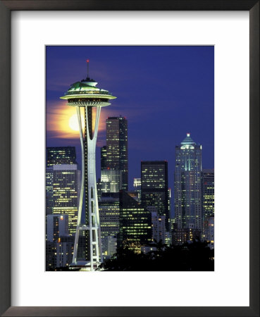 Space Needle And Full Moon, Seattle, Washington, Usa by William Sutton Pricing Limited Edition Print image