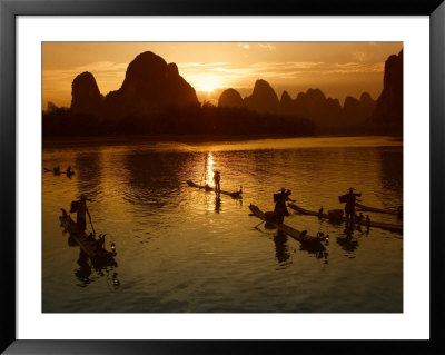 Bamboo Rafts On The Li River At Sunset, China by Keren Su Pricing Limited Edition Print image