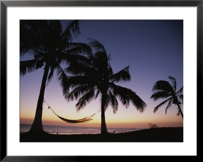 Twilight View Of Beach With Hammock And Palms, Costa Rica by Michael Melford Pricing Limited Edition Print image