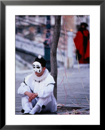 Character From Commedia Dell'arte In Pierrot Mask, Venice, Italy by Roberto Gerometta Pricing Limited Edition Print image