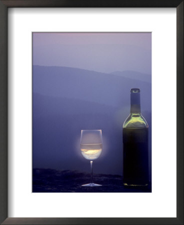 Bottle Of Wine And Glass Against A Scenic Background, Blue Ridge Mountains, Virginia by Kenneth Garrett Pricing Limited Edition Print image