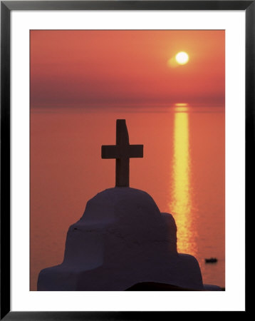 Church Cross Against The Sunset, Island Of Mykonos, Hora, Cyclades, Greece by Gavin Hellier Pricing Limited Edition Print image