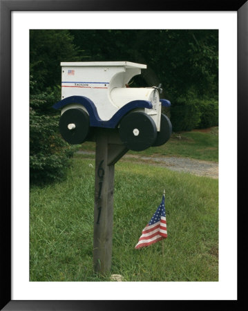 United States Flag And A Mailbox Designed To Look Like A Mail Truck by Darlyne A. Murawski Pricing Limited Edition Print image
