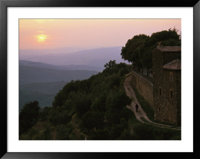 Man Walking At Sunrise On A Village Road In The Tuscan Countryside by O. Louis Mazzatenta Pricing Limited Edition Print image