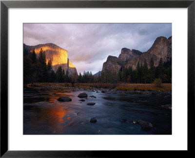 Evening Sun Lights Up El Capitan And The Merced River by Phil Schermeister Pricing Limited Edition Print image