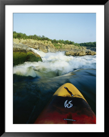 Kayak Noses Its Way Toward A Waterfall And Rocks Near Great Falls by Skip Brown Pricing Limited Edition Print image