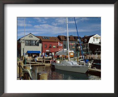Moored Yacht And Wooden Buildings On The Waterfront At Bannister And Bowens Wharves, Rhode Island by Fraser Hall Pricing Limited Edition Print image
