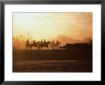 Silhouette Of Stockman And Cattle,South Australia, Australia by John Hay Pricing Limited Edition Print image