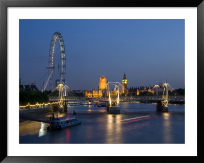 Houses Of Parliament And London Eye At Dusk, London, England, United Kingdom by Charles Bowman Pricing Limited Edition Print image