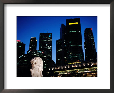 Merlion And City Skyline At Dusk, Singapore, Singapore by Michael Coyne Pricing Limited Edition Print image