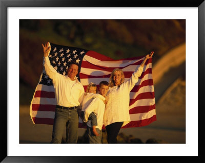 Family Holding Up The American Flag by Lonnie Duka Pricing Limited Edition Print image