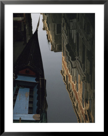 Gondola And Building Reflections In A Canal, Venice, Italy by Michael S. Lewis Pricing Limited Edition Print image