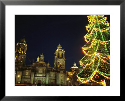 A Night View Of A Lighted Christmas Tree Near An Old Building by Raul Touzon Pricing Limited Edition Print image