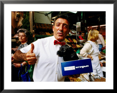 Man With Dog In Box, Boqueria Markets, Las Ramblas, Barcelona, Spain by Chester Jonathan Pricing Limited Edition Print image