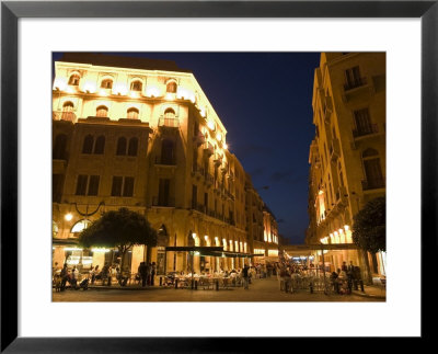 Street Side Cafe Area, Place D'etoile (Nejmeh Square) At Night, Downtown, Beirut, Lebanon by Christian Kober Pricing Limited Edition Print image