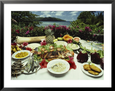 A Table Spread With Fruit And Seafood Prepared In The Local Creole Way by Bill Curtsinger Pricing Limited Edition Print image