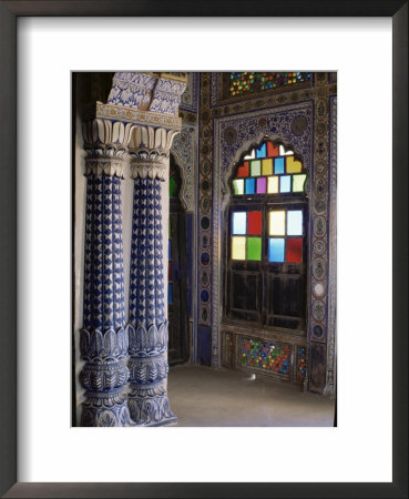 Painted Walls, Traditional Lotus Based Columns And Stained Glass Window, Mehrangarh Fort by John Henry Claude Wilson Pricing Limited Edition Print image