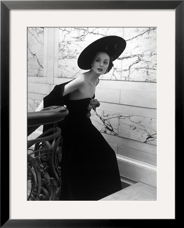 Restaurant Fashions: Cartwheel Hat, Strapless Evening Dress And Stole by Nina Leen Pricing Limited Edition Print image