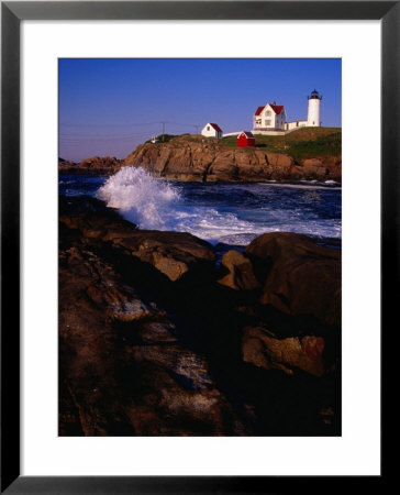 Surf Crashing On York Beach With Nubble Lighthouse In Background, Cape Neddick, Usa by Levesque Kevin Pricing Limited Edition Print image