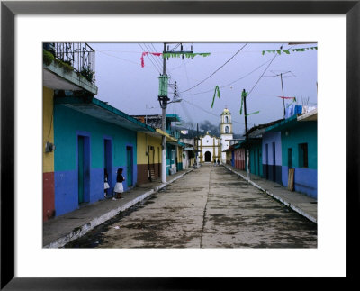 Painted Row Of Houses With Distant Chapel In Acatlan, Veracruz, Mexico by Jeffrey Becom Pricing Limited Edition Print image
