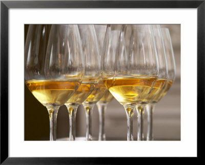 Wine Tasting Glasses With Golden Sweet White Wine From Uroulat Jurancon Charles Hours, France by Per Karlsson Pricing Limited Edition Print image