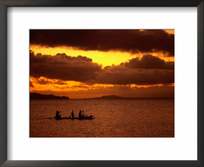 Sunset Over The Sea With An Outrigger In Silhouette, Upolu, Samoa, Upolu by Peter Hendrie Pricing Limited Edition Print image